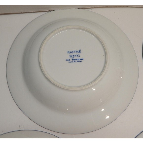 Raffine Sigma Fine Porcelain Soup Bowl Raised Detail Blue Rim Japan Set of 4 - Picture 9 of 10
